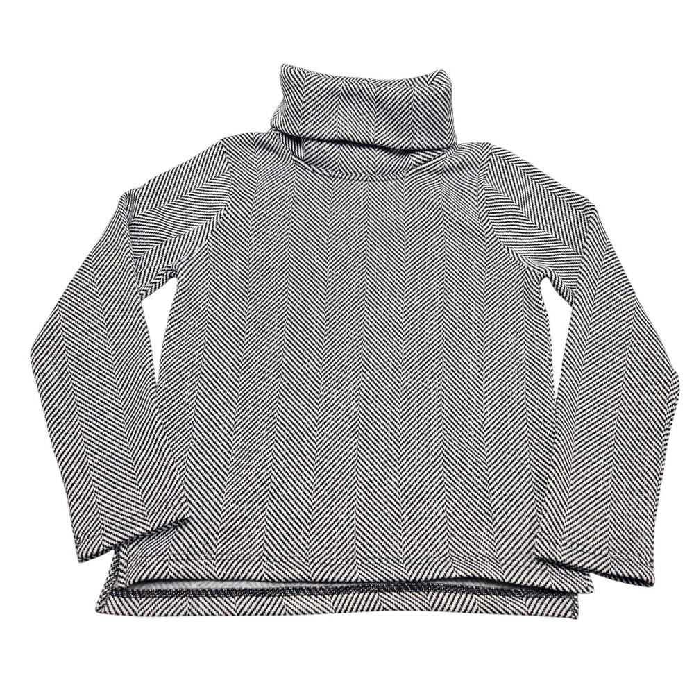 J.Crew Turtleneck Sweater Womens M Black White Herringbone Knit Pullover Cozy